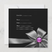 バースデーパーティーピンクシルバーゼブラブラックグレーボウ 招待状 (裏面)