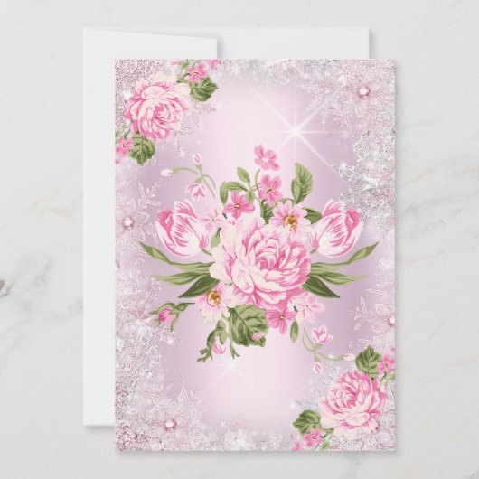 バースデーパーティーピンクフローラウィンターワンダーランド 招待状 (裏面)