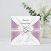 バースデーパーティーピンクホワイトダイヤモンドハートボウ 招待状 (スタンド正面)