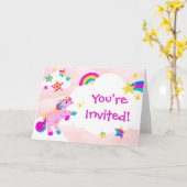 バースデーパーティーピンクユニコーン招待状 カード (黄色い花)