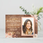 バースデーパーティーフォトフラワーズウッ素朴ド招待状 招待状 (スタンド正面)