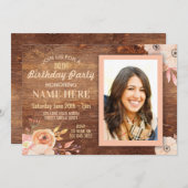 バースデーパーティーフォトフラワーズウッ素朴ド招待状 招待状 (正面/裏面)