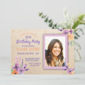 バースデーパーティーフォトフラワーズパープル薄紫招待状 招待状 (スタンド正面)