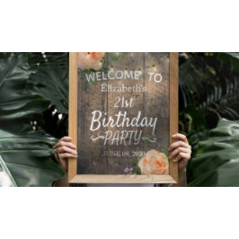 バースデーパーティーフラワーズウッドストリングライトウェルカム ポスター