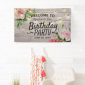 バースデーパーティーフラワーズウッドストリングライトウェルカム 横断幕