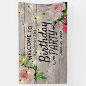 バースデーパーティーフラワーズウッドストリングライトウェルカム 横断幕