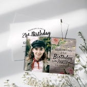 バースデーパーティーフラワーズウッドストリングライトフォト 招待状