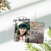 バースデーパーティーフラワーズウッドストリングライトフォト 招待状