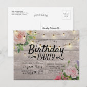 バースデーパーティーフラワーズ素朴ウッドストリングライト インビテーションポストカード (正面/裏面)