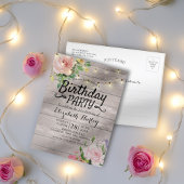 バースデーパーティーフラワーズ素朴ウッドストリングライト インビテーションポストカード