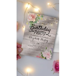 バースデーパーティーフラワーズ素朴ウッドストリングライト インビテーションポストカード