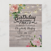 バースデーパーティーフラワーズ素朴ウッドストリングライト インビテーションポストカード (正面)