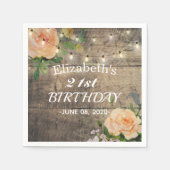 バースデーパーティーフラワーズ素朴ウッドストリングライト スタンダードカクテルナプキン (正面)