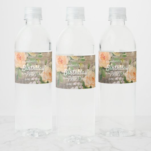 バースデーパーティーフラワーズ素朴ウッドストリングライト ペットボトルラベル (ボトル)