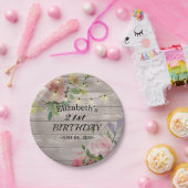 バースデーパーティーフラワーズ素朴ウッドストリングライト ペーパープレート (パーティー)