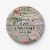 バースデーパーティーフラワーズ素朴ウッドストリングライト ペーパープレート (正面)