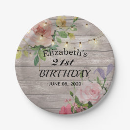 バースデーパーティーフラワーズ素朴ウッドストリングライト ペーパープレート
