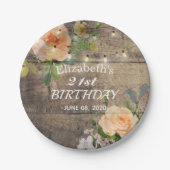 バースデーパーティーフラワーズ素朴ウッドストリングライト ペーパープレート (正面)