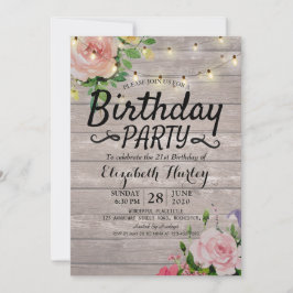 バースデーパーティーフラワーズ素朴ウッドストリングライト 招待状