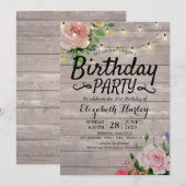 バースデーパーティーフラワーズ素朴ウッドストリングライト 招待状 (正面/裏面)