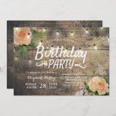 バースデーパーティーフラワーズ素朴ウッドストリングライト 招待状 (正面/裏面)