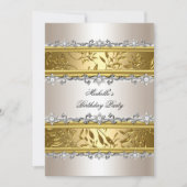 バースデーパーティーフローラクリーム金ゴールドシルバーダイヤモンド 招待状 (正面)
