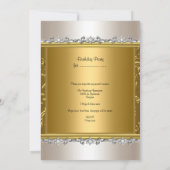 バースデーパーティーフローラクリーム金ゴールドシルバーダイヤモンド 招待状 (裏面)