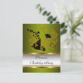 バースデーパーティーフローラグリーンホワイトブラック金ゴールド 招待状 (スタンド正面)