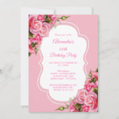 バースデーパーティーフローラピンクローズブーケ 招待状 (正面)
