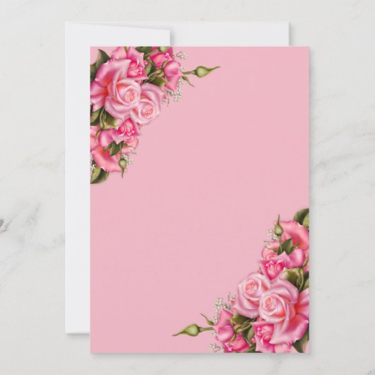 バースデーパーティーフローラピンクローズブーケ 招待状 (裏面)