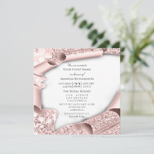 バースデーパーティーブライダルシャワー3Dホワイトローズ 招待状 (スタンド正面)