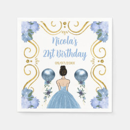 バースデーパーティーブラウンヘアプリンセスインほこりっぽいブルー スタンダードカクテルナプキン