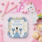 バースデーパーティーブラウンヘアプリンセスインほこりっぽいブルー ペーパープレート (パーティー)