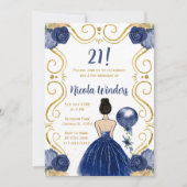 バースデーパーティーブラウンヘアプリンセスイン海軍 招待状 (正面)