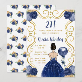 バースデーパーティーブラウンヘアプリンセスイン海軍 招待状