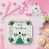 バースデーパーティーブラウンヘアプリンセスイン緑 ペーパープレート (パーティー)