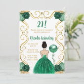 バースデーパーティーブラウンヘアプリンセスイン緑 招待状 (スタンド正面)