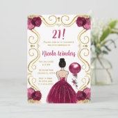 バースデーパーティーブラウンヘアプリンセスインBurgundy 招待状 (スタンド正面)