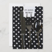 バースデーパーティーブラックの銀器 招待状 (正面)