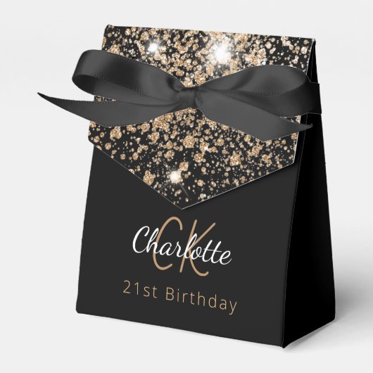 バースデーパーティーブラックグリッター金ゴールドモノグラム フェイバーボックス (正面サイド)