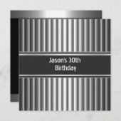 バースデーパーティーブラックシルバーメンズ30日 招待状 (正面/裏面)