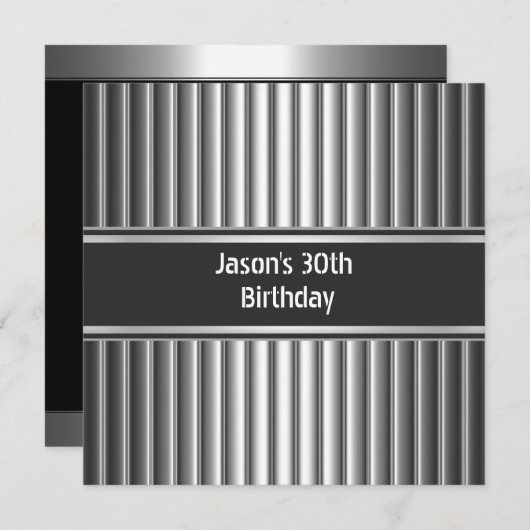 バースデーパーティーブラックシルバーメンズ30日 招待状 (正面/裏面)