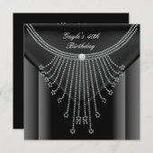 バースデーパーティーブラックネックレスジュエルダイヤモンド 招待状 (正面/裏面)