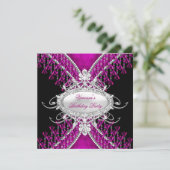 バースデーパーティーブラックピンクプラムダイヤモンドビーズ 招待状 (スタンド正面)