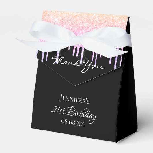 バースデーパーティーブラックレインボー感謝していグリッターユー フェイバーボックス (正面サイド)