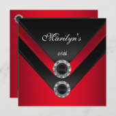 バースデーパーティーブラックレッドダイヤモンドジュエル 招待状 (正面/裏面)