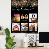 バースデーパーティーブラック金ゴールドグリッターへようこそ ポスター (ホームオフィス)