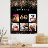 バースデーパーティーブラック金ゴールドグリッターへようこそ ポスター (キッチン)