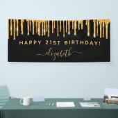 バースデーパーティーブラック金ゴールドグリッタースパークルグラム 横断幕 (トレードショー)