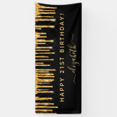 バースデーパーティーブラック金ゴールドグリッタースパークルグラム 横断幕 (縦)